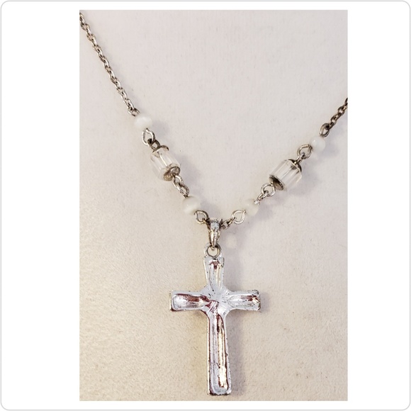 Silver Cross With Rhinestone on 18” Silver Chain - Picture 3 of 5